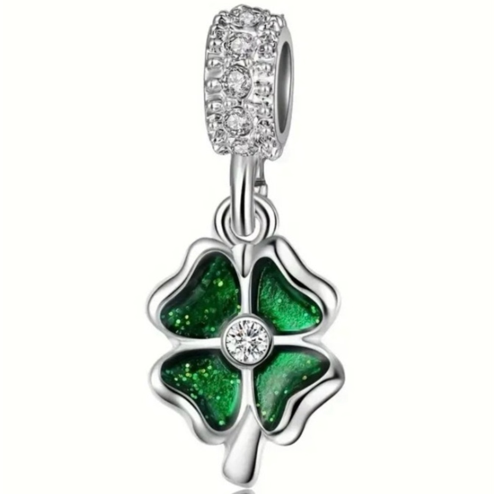 Elegant Silver and Green Clover Charm Pendant
